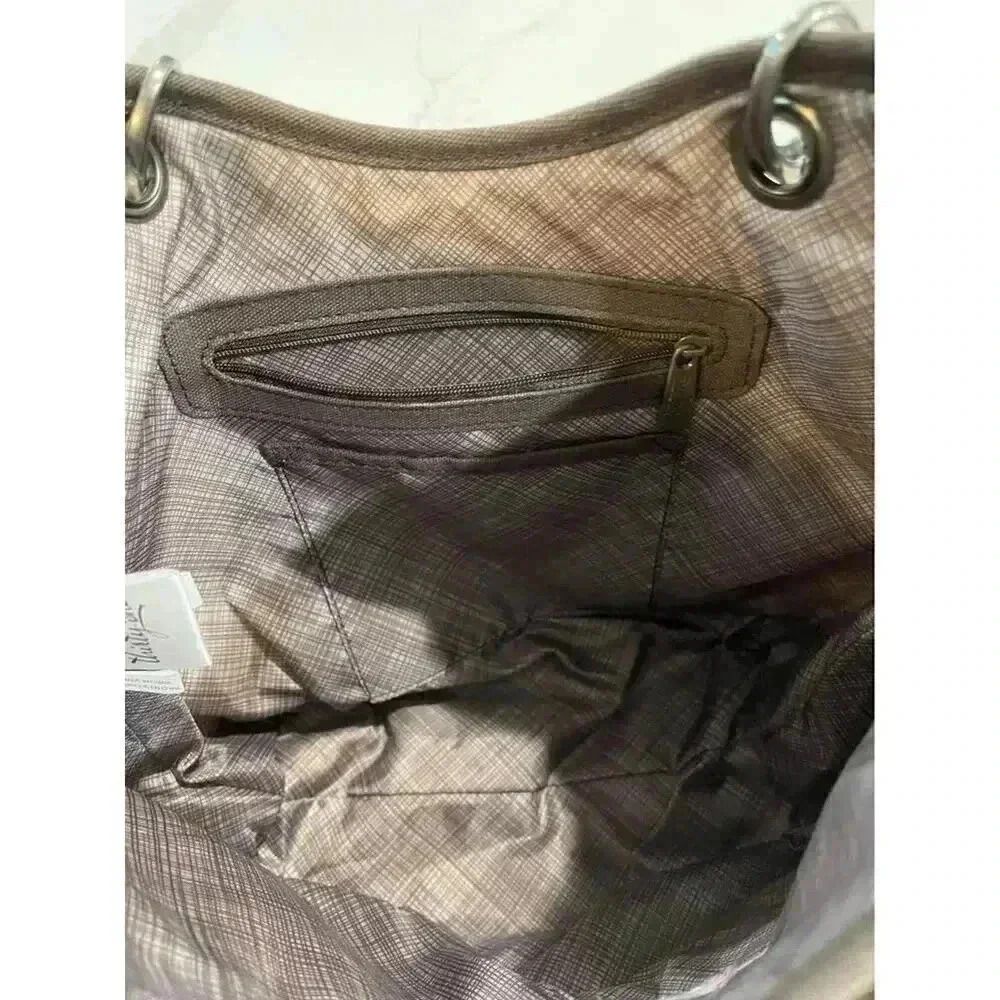 Thirty One Spring Summer Purse Paper Weave Shoulder Bag Brown Ivory Stripe 31 - Picture 8 of 9